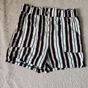 *3/$15 Joe Benbasset Black, White, and Pink Striped High Waist Shorts